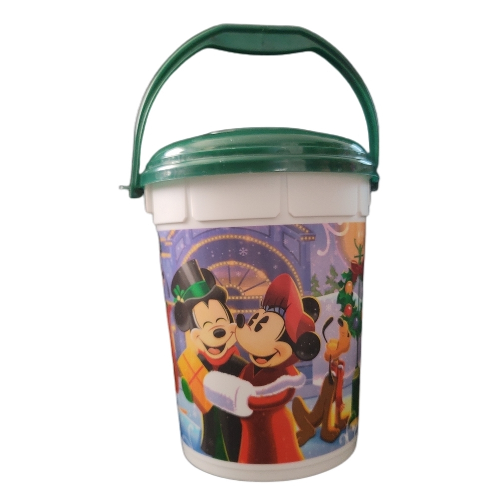 Disney Parks Popcorn Bucket Happy Holidays Green Lid Handle